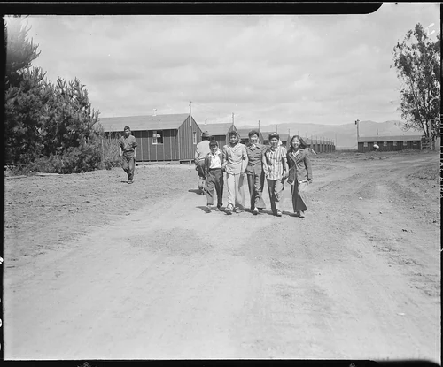 Salinas, California. Evacuee girls out for a stroll at the Salinas Assembly center. - NARA - 536177